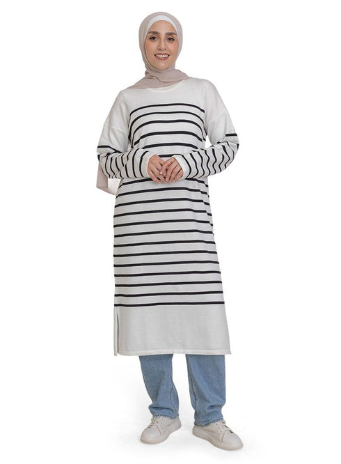White Short - Striped Dress - Khotwh